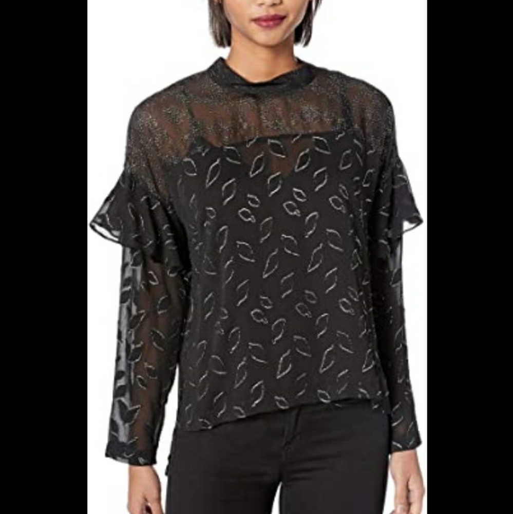 BCBGMAXAZRIA black silver combo sheer blouse tank